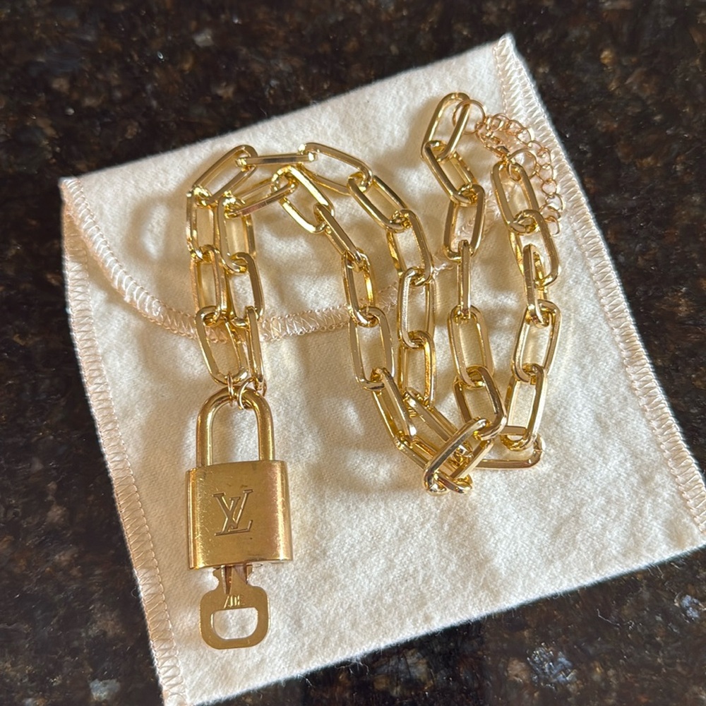 Authentic Louis Vuitton Lock & Key with Gold Tone Chain Necklace